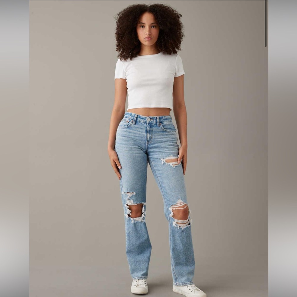 AE Stretch Curvy High-Waisted Straight Jean Always Vintage Size 12 Long